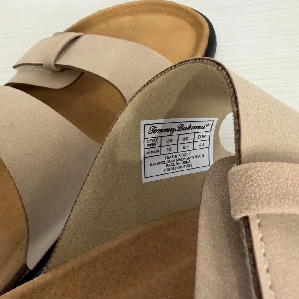 Tommy Bahama Men Double Ban Leather Sandals Adjustable Straps Size 10 TRF Truite